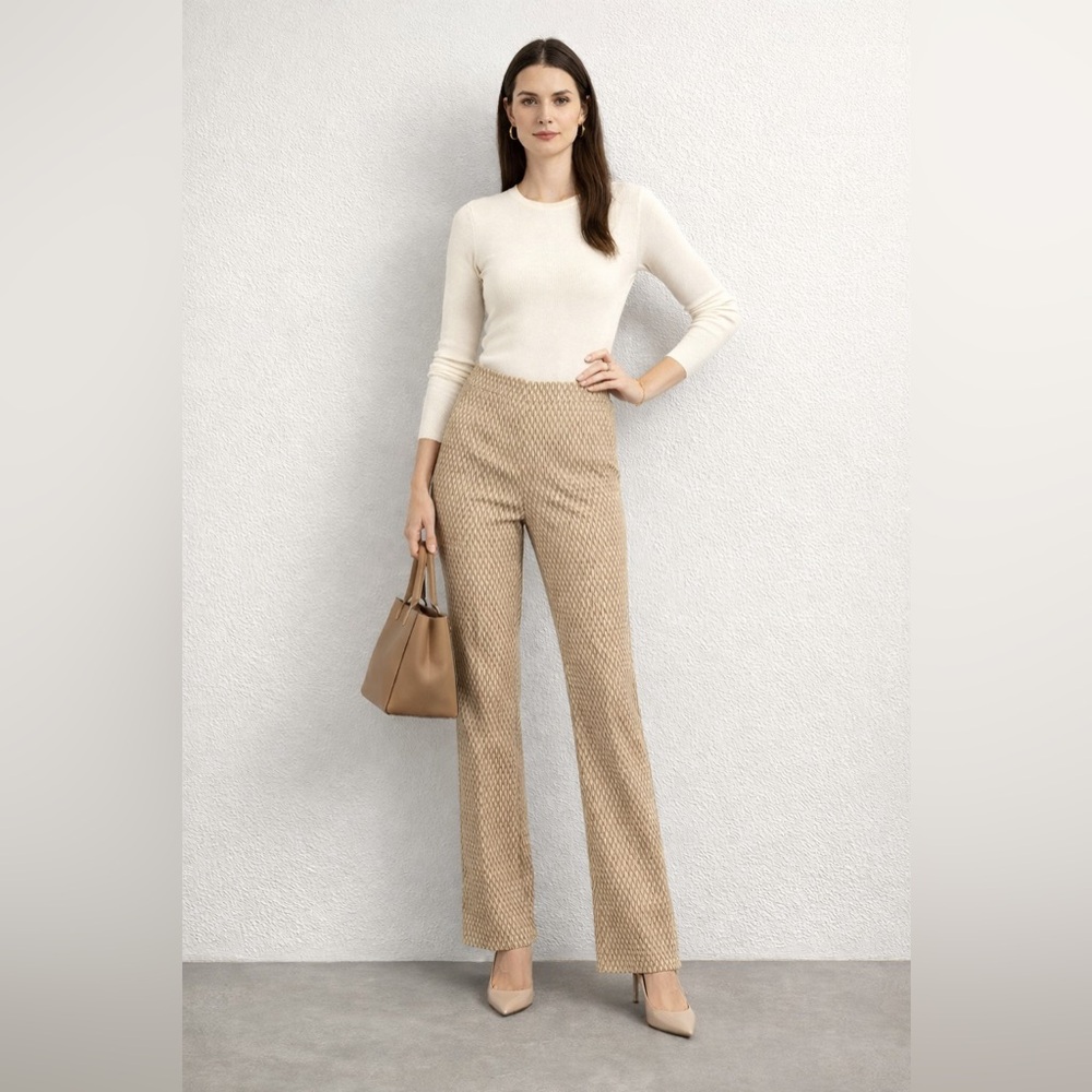 ANNE KLEIN Pull-on Bootcut Stretch Pants In Light Coffee/White Size XS